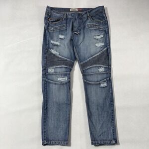 Kayden K Jeans Mens 38x32 Blue Distressed Slim Moto Biker‎ Wash Denim Pants